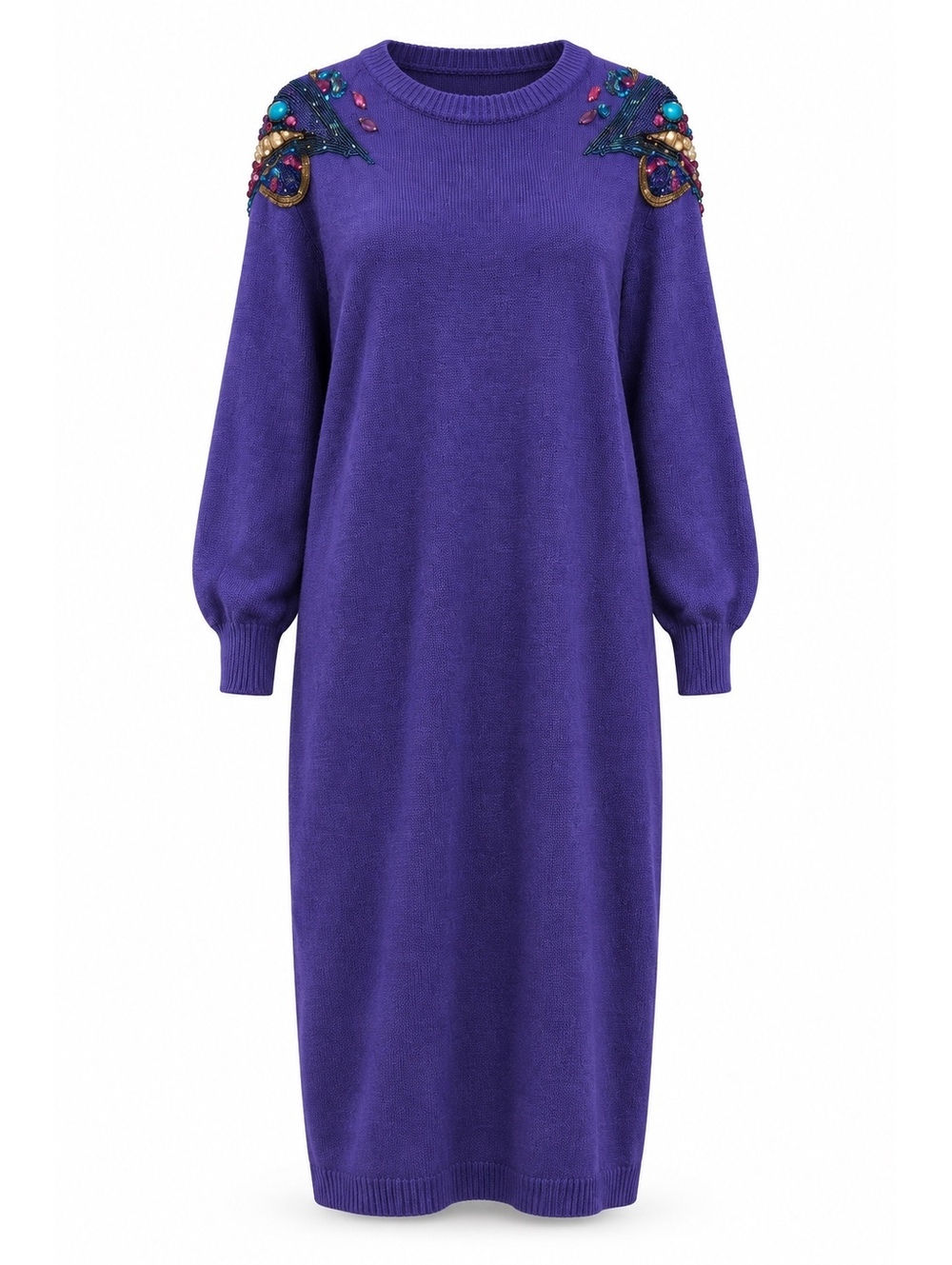 Vintage Purple Embellished Sweater Dress